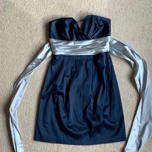 Navy strapless semi-formal dress
